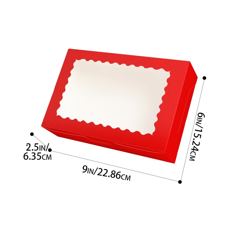 Gcardist 15Pcs Red Cookie Box with Window 22.9x15.2x6.4cm Pastry Macaron