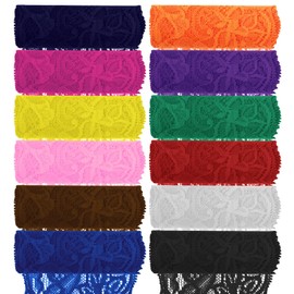 Tanstic 12 Pieces 3.15 Inches x 1 Yard Floral Pattern Fabric Lace Ribbon Lace Trim Lace Fabric Stretch Lace Ribbon for Crafts, Wedding Decorations, Gift Wrapping (12 Colours)