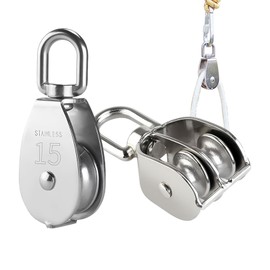 2 Pcs M15 Single Pulley Block and Two Pulley, 304 Stainless Pulley Block Silent Pulley Wheel, Wall Mounted Adjustable Angle Pulley for Handling And Moving Sliding Wire Rope