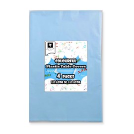 AKH® Plain Pastel Table Cloths | Pack of 4 | Colourful Plastic Table Cover Tablecloth for Wedding, Baby Shower, Birthday Party, Easter | Premium Durable All Purpose Tablecloth | 121CMx121CM (Blue)