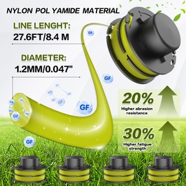 MAOZHOU Strimmer Spool Line,6 PCS Φ1.5mm 8.4m RAC119 Nylon Replacement Spools + RAC118 Spool Cover + Spring,Compatible with Ryobi RLT3525S Grass Trimmer