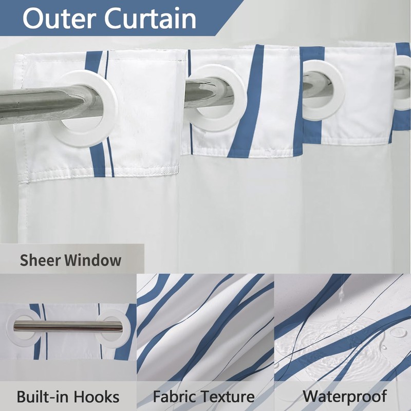SSCRCUSLY No Hook Shower Curtain with Snap in Liner Set,