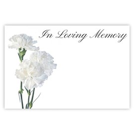 celloexpress In Loving Memory (3 Carnations) Flower Message Cards - 60mm x 90mm - Bereavement Florist Card Sympathy Condolences Notes (Pack of 10)