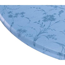 Miles Kimball Floral Swirl Vinyl Elasticized Table Cover, 42 x 68 Inch Oval, Blue