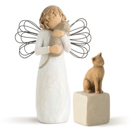 Willow Tree with Affection Angel Figure Plus Love My Cat (Light) Figure, Sculpted Hand-Painted 2 Piece Set