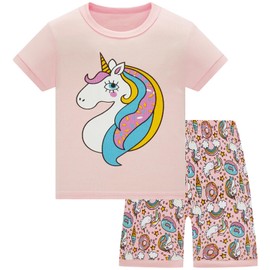 Colobe Girls' Pyjamas Short Unicorn Short Pyjamas Cotton Two Piece Summer Pyjamas Set Kids Sleepwear Size 1-12 Years, 06 Unicorn