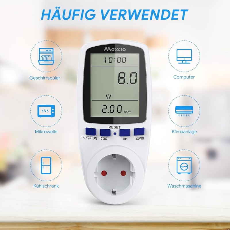 Maxcio Power Meter, Power Socket, Energy Cost Meter, Power Consumption