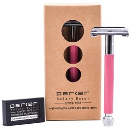 Parker Safety Razor 29L Women Long Handle Butterfly Open Double Sided Safety Razor Pink