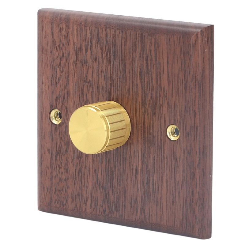 Dimmer Switch with Brass Knob Black Walnut Wood Rotary Dimming