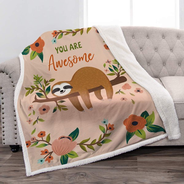 Jekeno Sloth Sherpa Blanket Smooth Soft Print Throw Blanket Kid