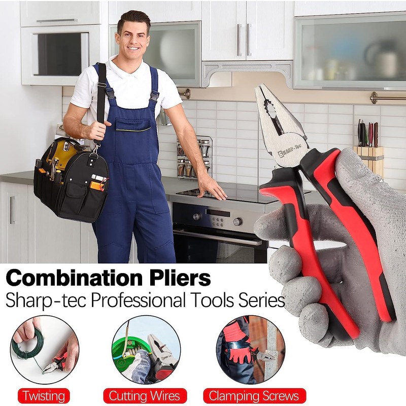 Zeguard Sharp-tec Combination Pliers 180mm, Multifunction Pliers with Wire Cutting/Crimping/Wire