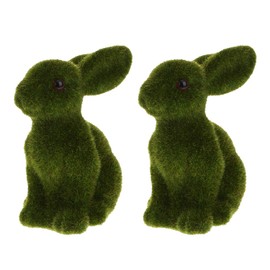 Veemoon 2pcs Green Bunny Decor, Moss Flocked Rabbit Easter Rabbit Figurines Fuzzy Bunny Lawn Statue Small Sitting Bunny Garden Artificial Plant Rabbit for Home Party Favors Decoration