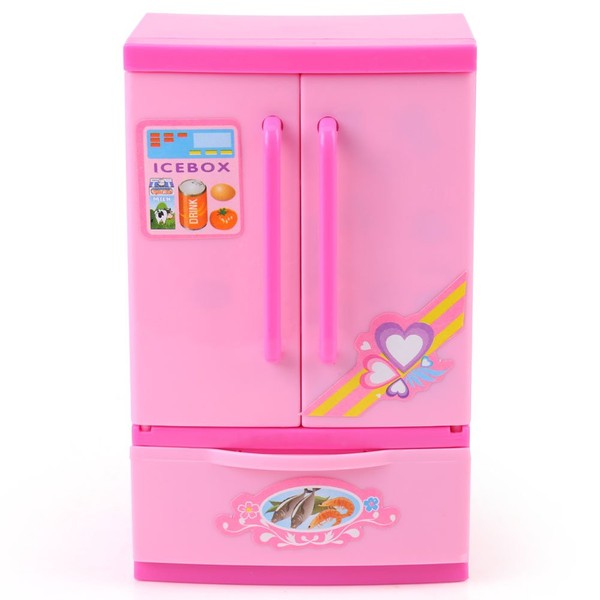 Frigo da cucina artificiale Frigo rosa Mini Frigo per bambini con mamma Gioca a giochi per bambini e cassetti Gioco educativo giocattolo per bambini