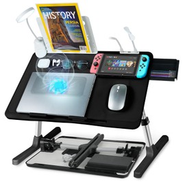 Laptop Lap Desk,Laptop Lap Desk 【Include Cooling Fan】,Adjustable Lap Desk with Light Fan,Folding Laptop Desk for Bed with USB,Bed Desk with Storage Drawer,22.04"*12.59",Black