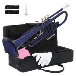 Ktaxon Ktaxon Bb Standard Trumpet for Beginners,Trumpet for Student with Hard Case,7C Mouthpiece,Cleaning Cloth,Gloves,Brass Instruments for Kids and Adults(Blue)