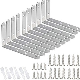 IUME 10 Pcs Stainless Steel Angle L-Shaped Bracket, Angle Bracket, Reinforcement, Corner Brace, Bracket Bracket, 3.0 x 4.9 x 0.8 inches (75 x 125 x 20 mm)
