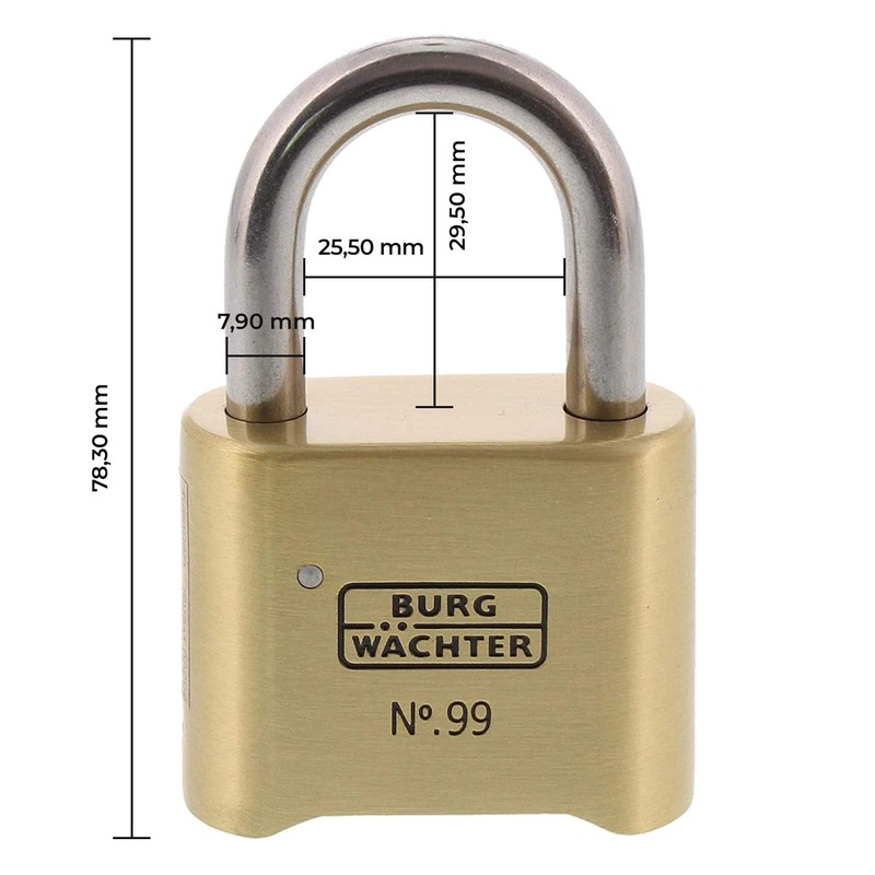 Burg-Wächter 99 Ni 50 SB Combination Padlock, Brass, Normal