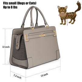 Stylish Pet Carrier Purse Leather Bag for Small Dogs Cats Puppy,Airline Approved Soft-Sided Carriers (Elephant Grey)