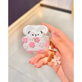 Srddty Compatible with AirPods 4 Case Cute Clear Flower, Shockproof Soft TPU Protective Cover for Girls Women with Floral Keychain Designed for AirPod 4th Generation 2024, Pink