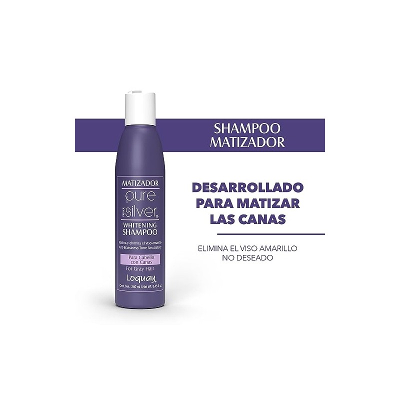 Loquay Pure Silver Shampo para canas, Plata, 250 ml