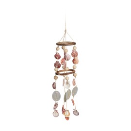 Relaxdays Windspiel mit Muscheln, maritimes Holz Klangspiel für Balkon, Garten, Strand-Deko, Capiz Mobile, 75 cm, natur