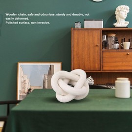 Wood Chain Link Decor, 3 Link Wood Knot Decor Boho Chain Decor Decorative Wood Chain Link Hand Carved Wooden Chain Links for Coffee Table Decor (White)