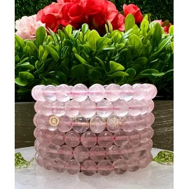 Quartz Wholesale 6 Pcs Natural Rose Quartz 8mm 7.5” Crystal Healing Stretch Bracelet