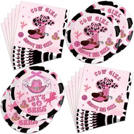 40Pcs Western Cowgirl Birthday Party Decorations Wild West Theme Pink Cowgirl Rodeo Supplies Lets Go Girls Theme Plates and Napkins for Baby Shower Fire Camping Party,Suitable for 20 Guests