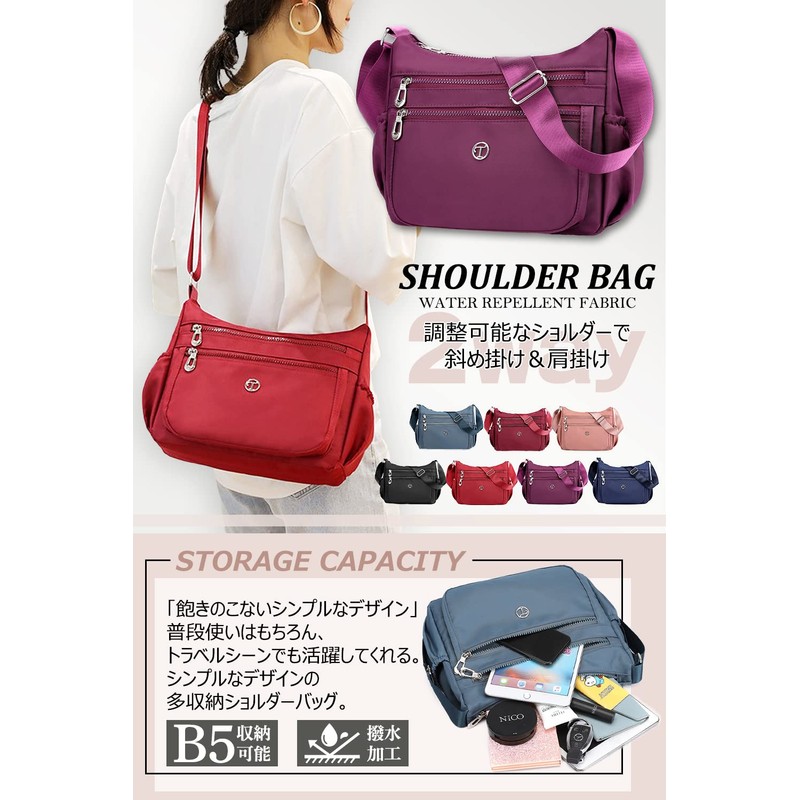 T.Y.ryanryan Women's Shoulder Bag, Lightweight Nylon Crossbody Bag, Pink