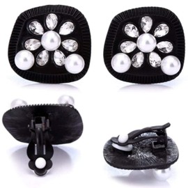 Earrings, Audrey Hepburn Breakfast at Tiffany's, Black with Pearls, Rhinestone