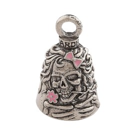 Guardian Bell Lady Skull Pink Good Luck Bell w/Keyring & Black Velvet Gift Bag | Motorcycle Bell | Lead-Free Pewter | Good Luck Gift to Friends & Family | Bike Bell | Made in USA
