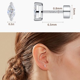 LANKRALOVNA Moissanite Stud Earrings for Women, D Color VVS1 Hypoallergenic S925 Sterling Silver 14k Gold/White Gold Plated Flat Back Marquise/Round Cut Helix Cartilage Piercing Anniversary Jewelry