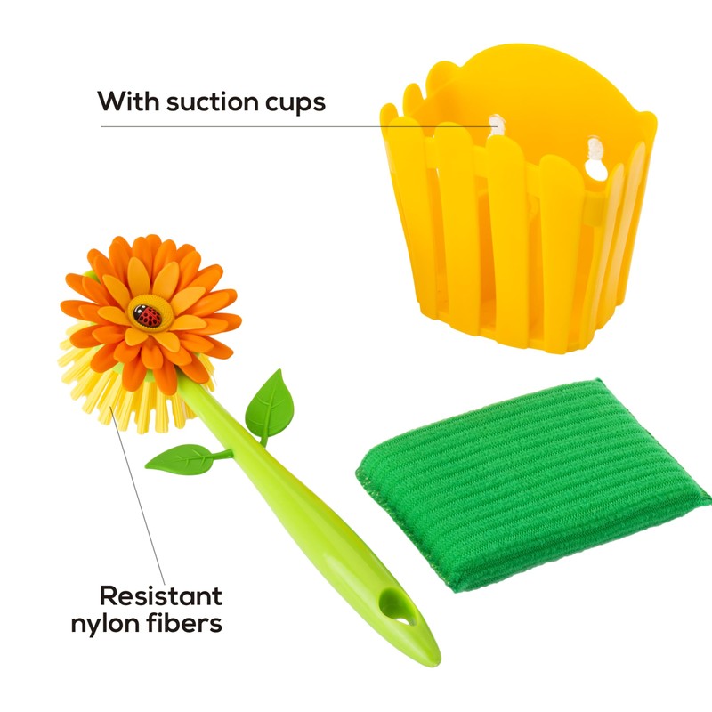 VIGAR Flower Power Spülbecken Organizer mit Spülbürste und Schwamm, PVC,