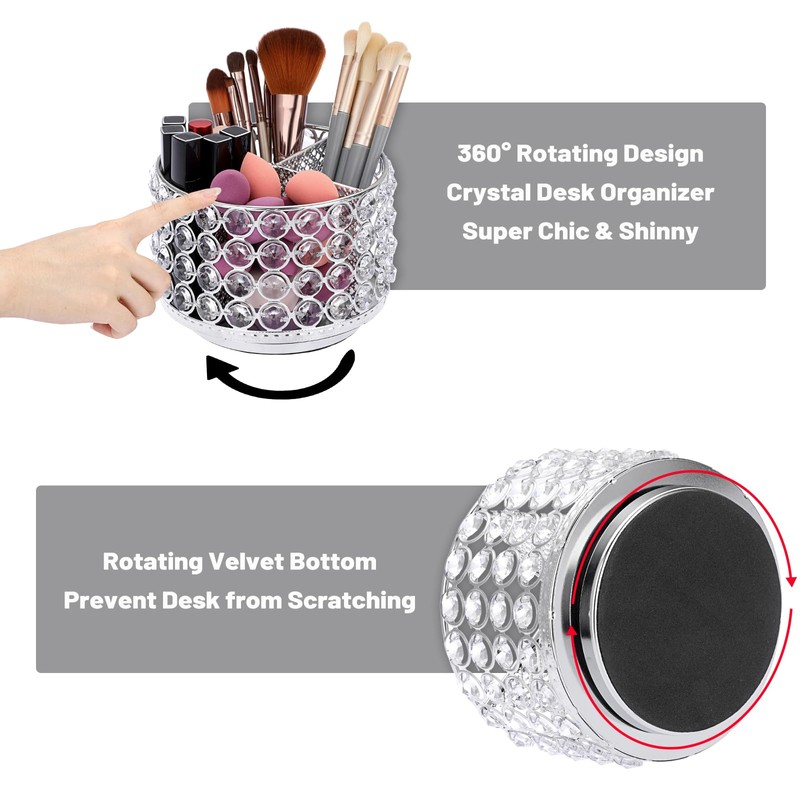 BTSKY Crystal 360 Degree Rotating Desk Organizer Decorative Storage Box