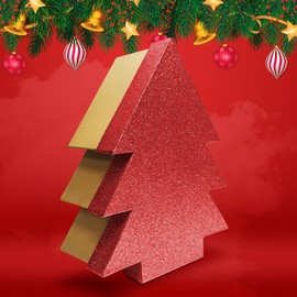 VR ANGEL 3 Pack Red Tree Glitter Christmas Gift Boxes - Perfect for Family, Friends, Festivals, Celebrations & Presents Ideal for any Occasion