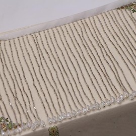 Yalulu 1 Yard Beaded Tassel Fringe Trim Fringe Trim, Glass Beads Fringe Tassel Fringe Trim Costume Tassel Trimming Garment Apparel Lace Trim Sewing Accessories (Silver)