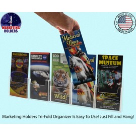 Marketing Holders Hanging Brochure Holder for 4" Trifolds and Attraction Pamphlets Clear Acrylic 5 Pocket Organizer with Hardware for Printed Materials in Welcome and Community Centers