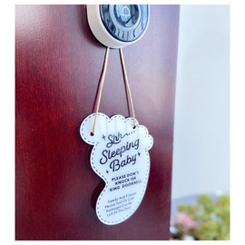 Small Baby Sleeping Hanging Sign,Do Not Knock Or Ring The Bell, Door Hanger for Baby Room, Nursery, Front Door (foot)