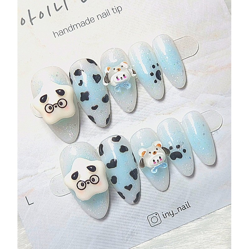 [In-Store Special Discount] Light Blue Cutie Pochaco Handmade Nail Tips