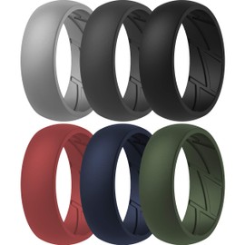 ThunderFit Silicone Wedding Rings for Men, Breathable Edition Rubber Engagement Bands Airflow Inner Grooves 8.5mm Wide 2.5mm Thick - 1/2/3/4/5/6/7 Variety Multipack (Pack J - Size 8.5-9 (18.9mm))