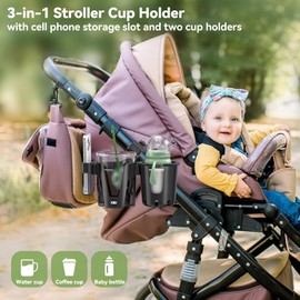 KDD Portavasos para carriola con Soporte para teléfono, Soporte para Botellas extraíble 3 en 1, Soporte para Bebidas de rotación de 360 Grados para Silla de Ruedas, carriola, Bicicleta,Negro