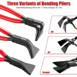 Sheet Metal Bending Pliers Set 3PCS Hand Seamers Straight 45° 90° Jaws Sheet Metal Bender Tools for Bending and Flattening with Storage Case, Marking Pen & Measuring Tape
