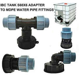 IBC Tank Thread Connector POWERTOOL IBC Tank Adapter S60X6 to Mdpe Water Pipe Fittings for IBC Water Tanks (Straight Outlet 32mm)