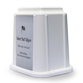 Crowne Vault Castlegard Cremation Niche Urn for Adult Ashes | Fits Crematory Container with Space for Keepsakes | Made in USA (White with Nameplate)