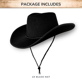 Cowboy Hats Cowboy Unisex Felt Western (1x Black Hat) Texas Texan Costume Accessories for Men, Women, Adults Wild West Fancy Dress Party