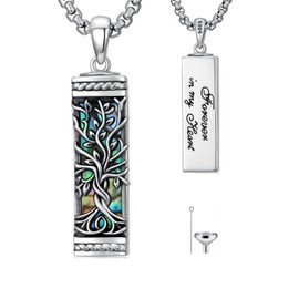 Swordgod Tree Of Life Urn Necklace For Ashes with Abalone fpr Men Women 925 Sterling Silver Cremation Memorial Necklaces For Ashes Father's Day Mother's Day Birthday Gifts for Mom Dad Brother Son