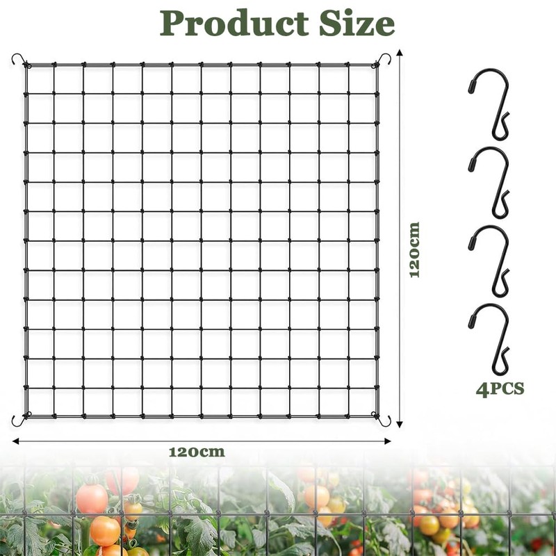 TOMVAES Grow Net, Trellis Netting, Elastic, Black, Square, Plant Support,