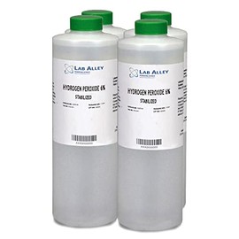 Lab Alley Hydrogen Peroxide 6% (Stabilized) Lab Grade, Ideal for Laboratory Research, and in Kitchen, Bath, or Laundry - 4 Liters (Pack of 4 x 1 Liter Bottles)