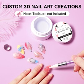 Makartt 3D Gel Nail Art: Clear Solid Builder Nail Gel 4 in 1 Non-sticky for Extension UV Glue for Acrylic Nails Rhinestones 3D sculpting Hard Gels UV/LED Lamp Required 15ml