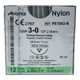 Atramat Hilo Nylon Monofilamento 3-0 Atramat Sutura Color Negro